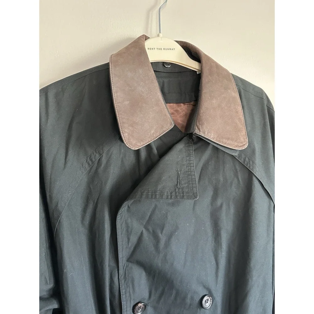 VTG London Fog TOWNE Mens 46R Leather‎ Collar Trench Coat Zip-out Wool Lining